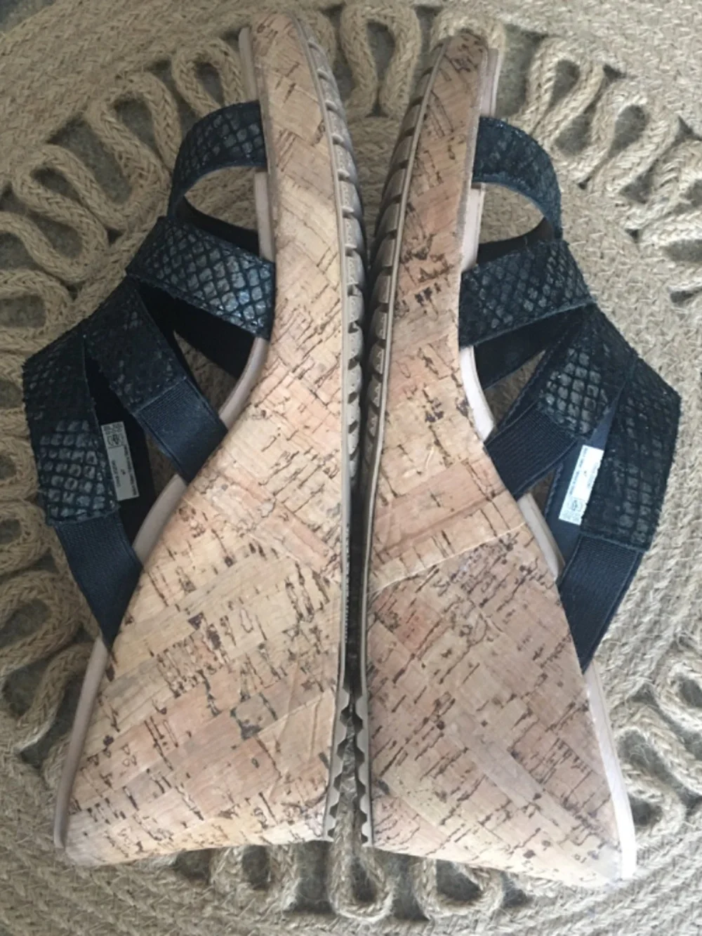 CROCS Black Snakeskin Print Cork Wedge Sandals SIZE 7
